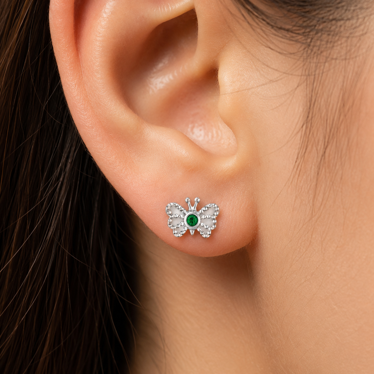Boucles d'oreilles puces pierre de naissance Butterfly Bloom