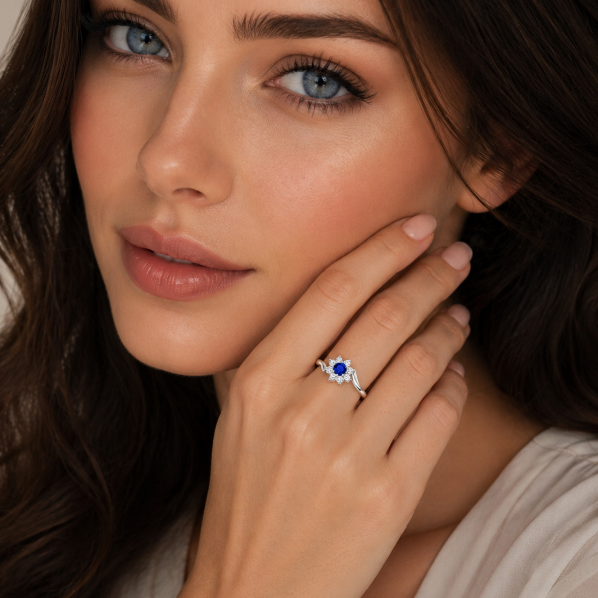 Celeste Blue Halo Twist Ring