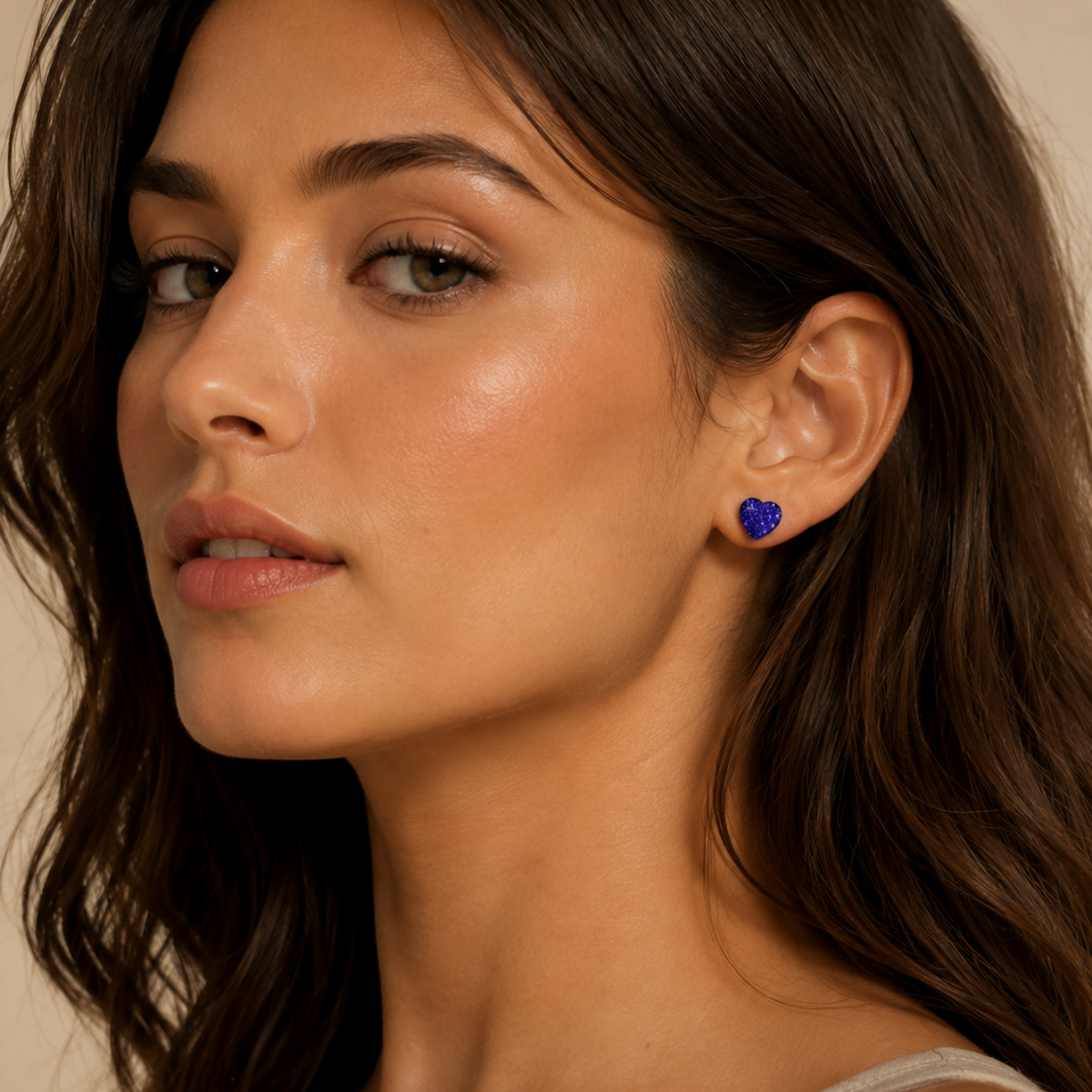 Celeste Crystal Heart Stud Earrings in 925 sterling silver – angle view