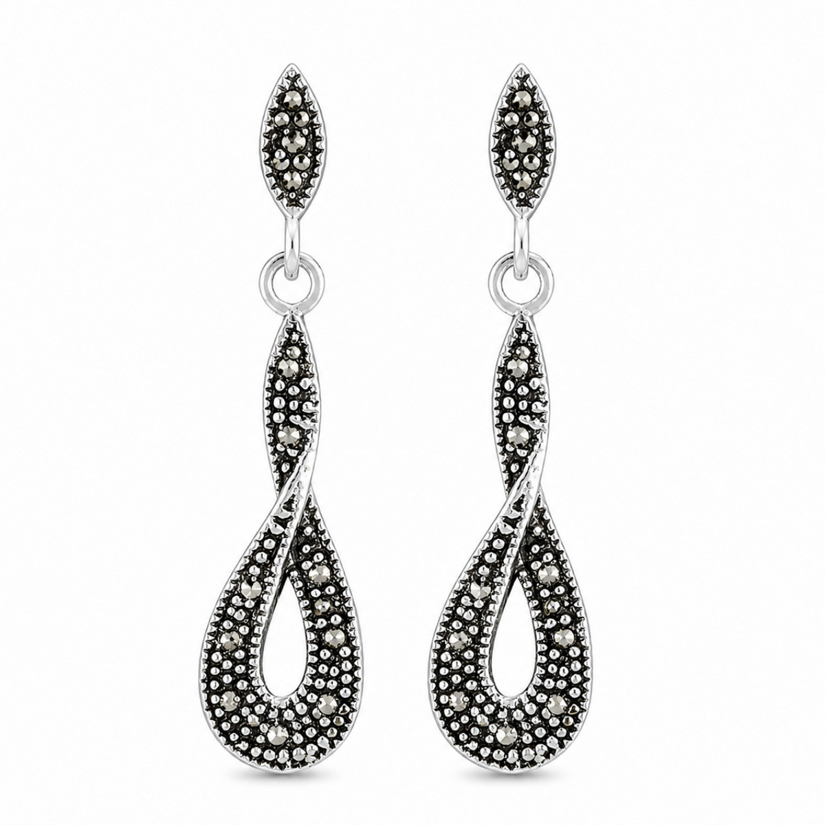 Celeste Marcasite Twist Drop Earrings in 925 sterling silver – main view