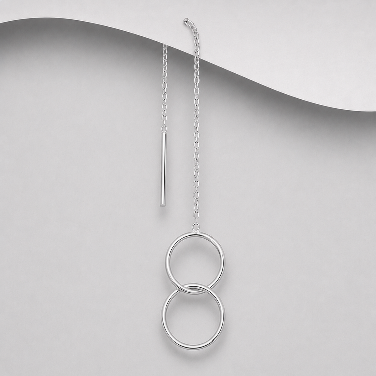 Celestia Double Halo Threader Earrings in 925 sterling silver – side view