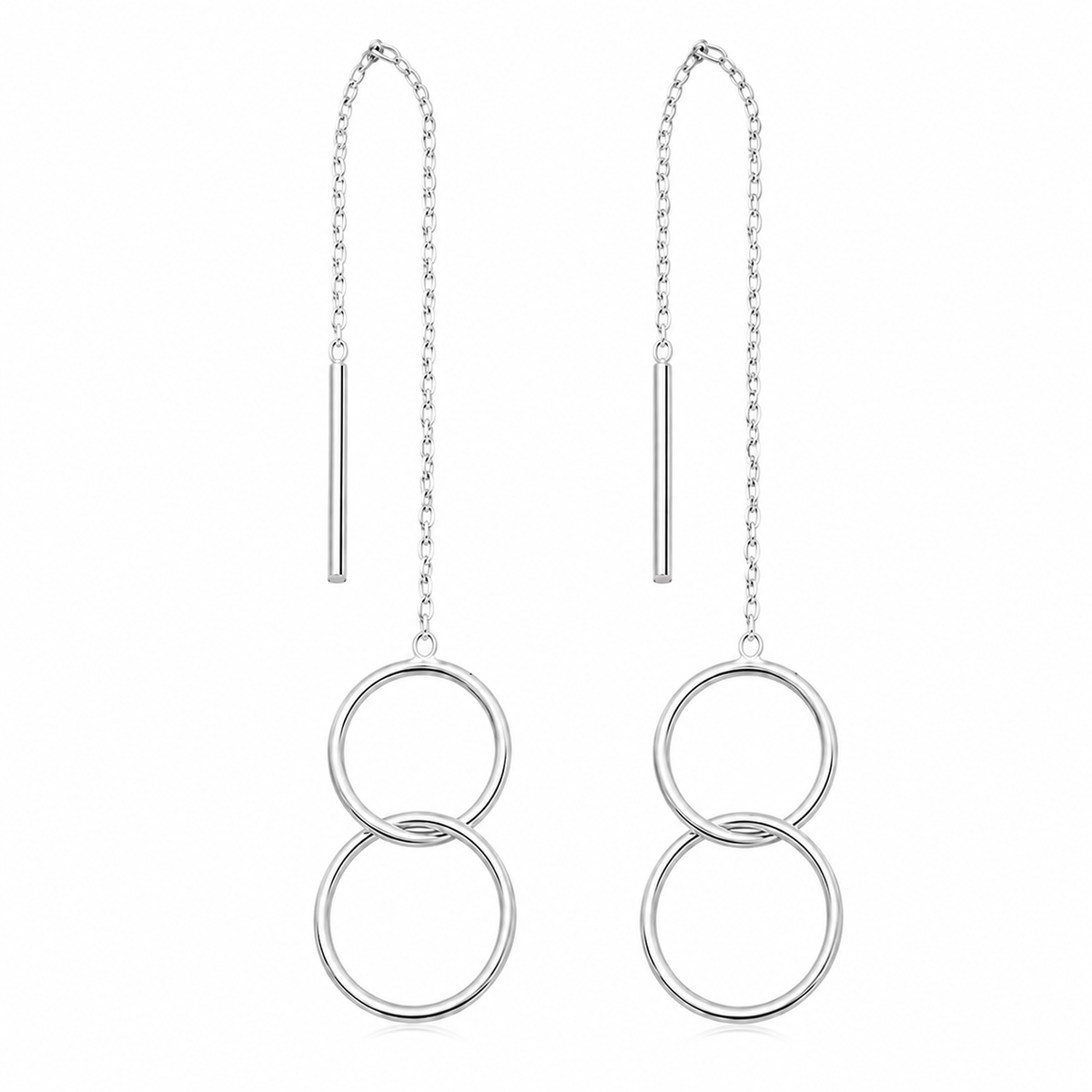 Celestia Double Halo Threader Earrings in 925 sterling silver – main view