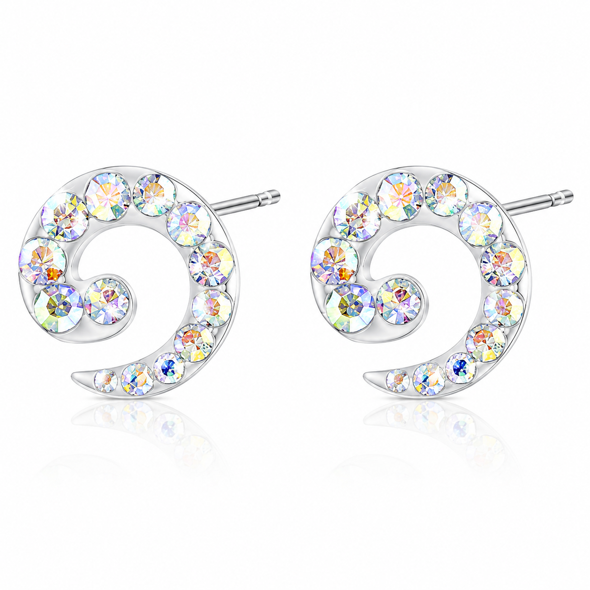 Celestia Spiral Crystal Stud Earrings in 925 sterling silver – side view