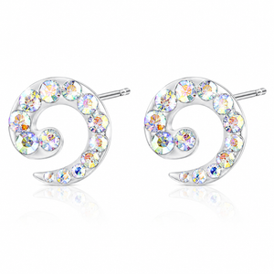 Celestia Spiral Crystal Stud Earrings in 925 sterling silver – side view