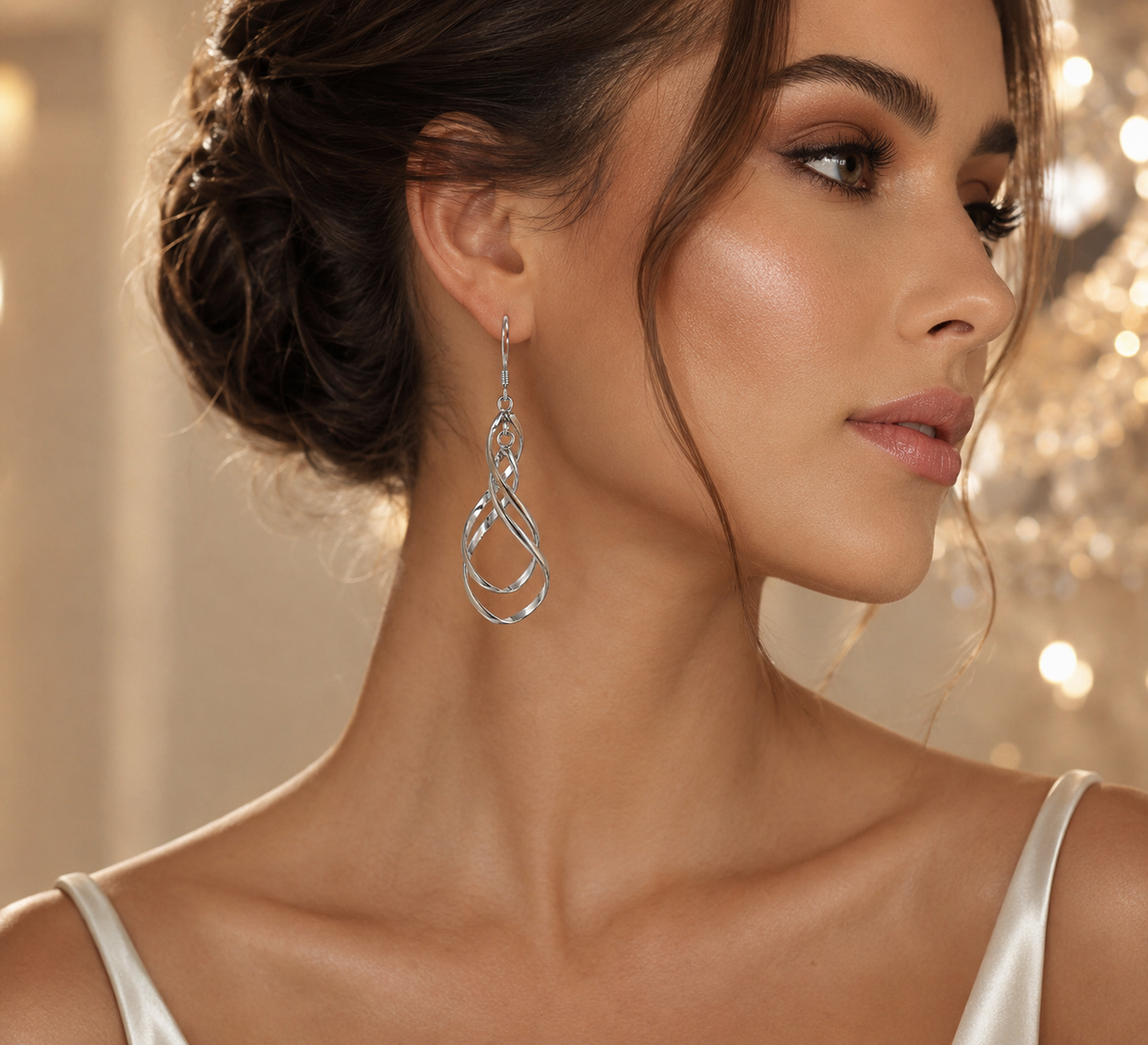 Celestial Cascade Twist Drop Earrings in 925 sterling silver – angle view