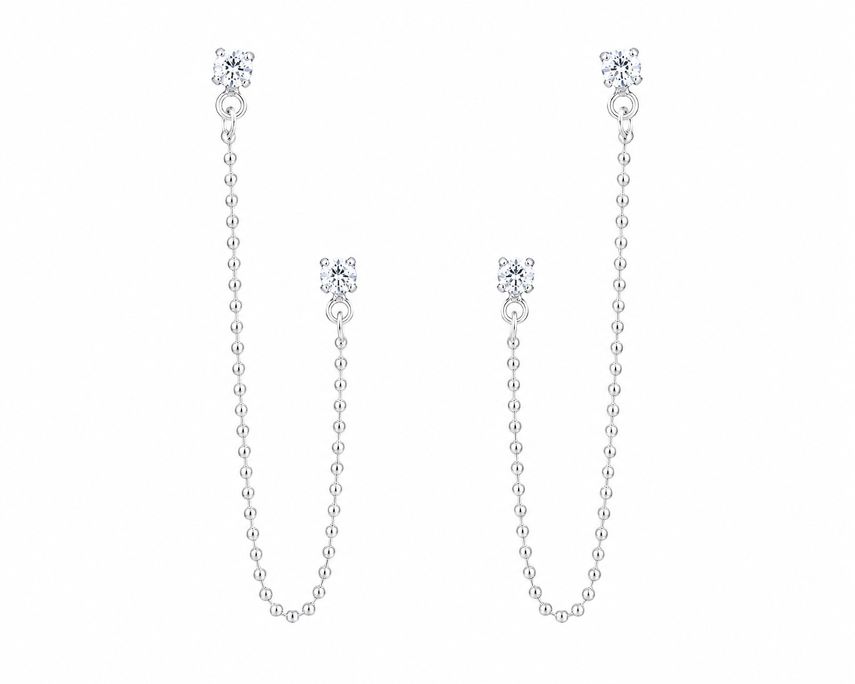 Double Bead Double Stud Earrings in 925 sterling silver – main view