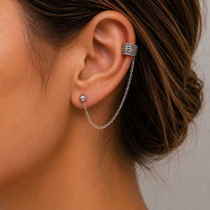 Celestial Chain Ear Cuff Drop Earring in 925 sterling silver – angle view