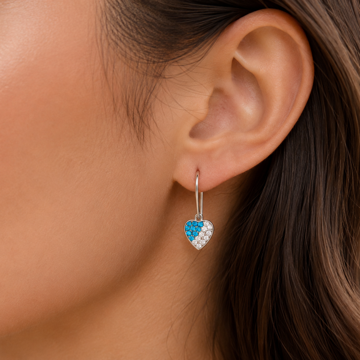 Celestial Heart Crystal Drop Earrings in 925 sterling silver – angle view