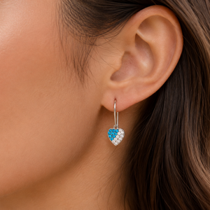 Celestial Heart Crystal Drop Earrings in 925 sterling silver – angle view