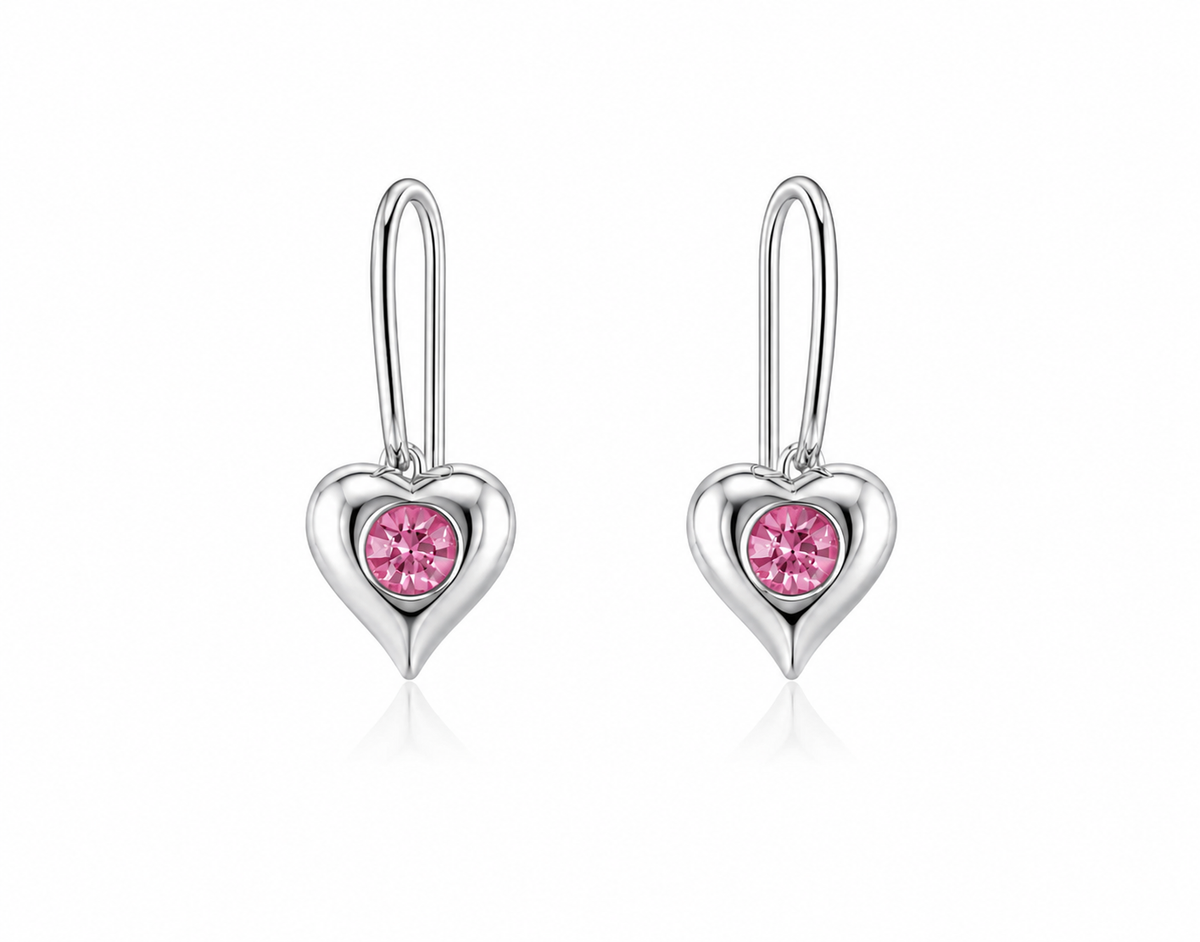 Celestial Heart Drop Earrings in 925 sterling silver – side view