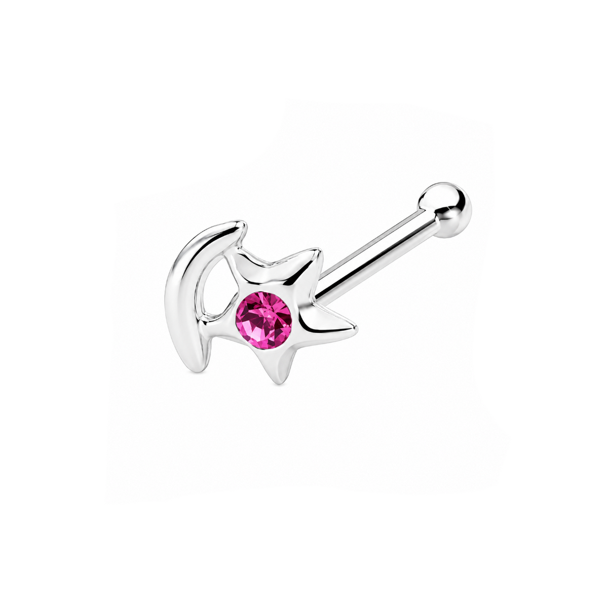 Moon & Star Nose Bone Stud in 925 sterling silver – main view