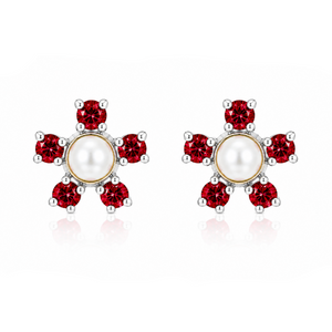 Celestial Pearl Blossom Stud Earrings in 925 sterling silver – additional view