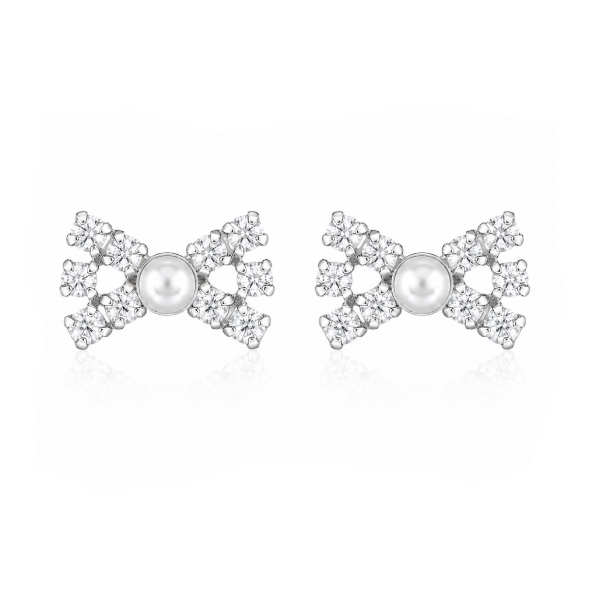Celestial Pearl Bow Stud Earrings in 925 sterling silver – side view