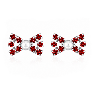 Celestial Pearl Bow Stud Earrings in 925 sterling silver – additional view