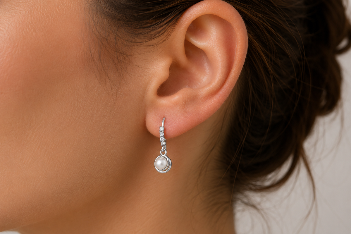 Celestial Pearl Dangle Earrings in 925 sterling silver – angle view