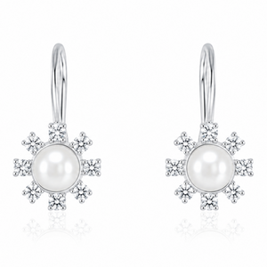 Celestial Pearl Starburst Drop Earrings in 925 sterling silver – side view