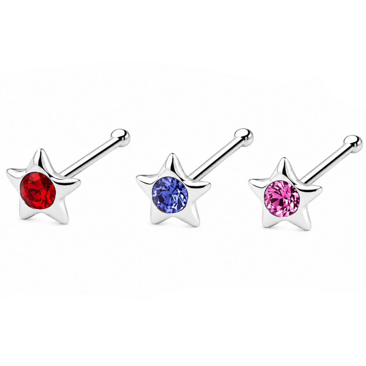 Star Crystal Nose Bone Stud in 925 sterling silver – main view