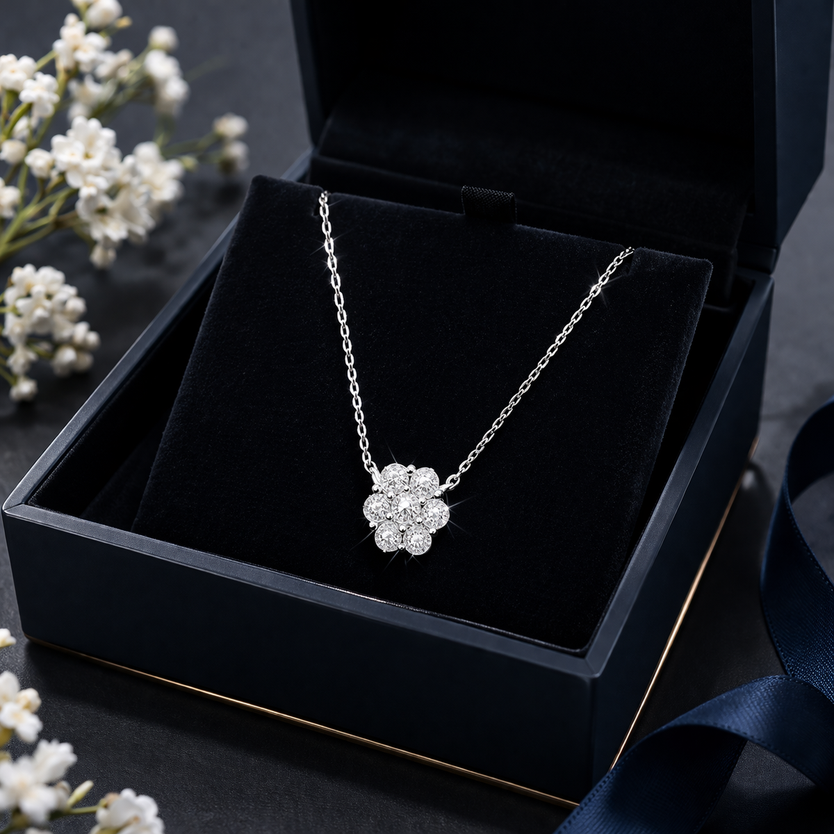 Seven-Stone Flower Necklace in 925 sterling silver – side view