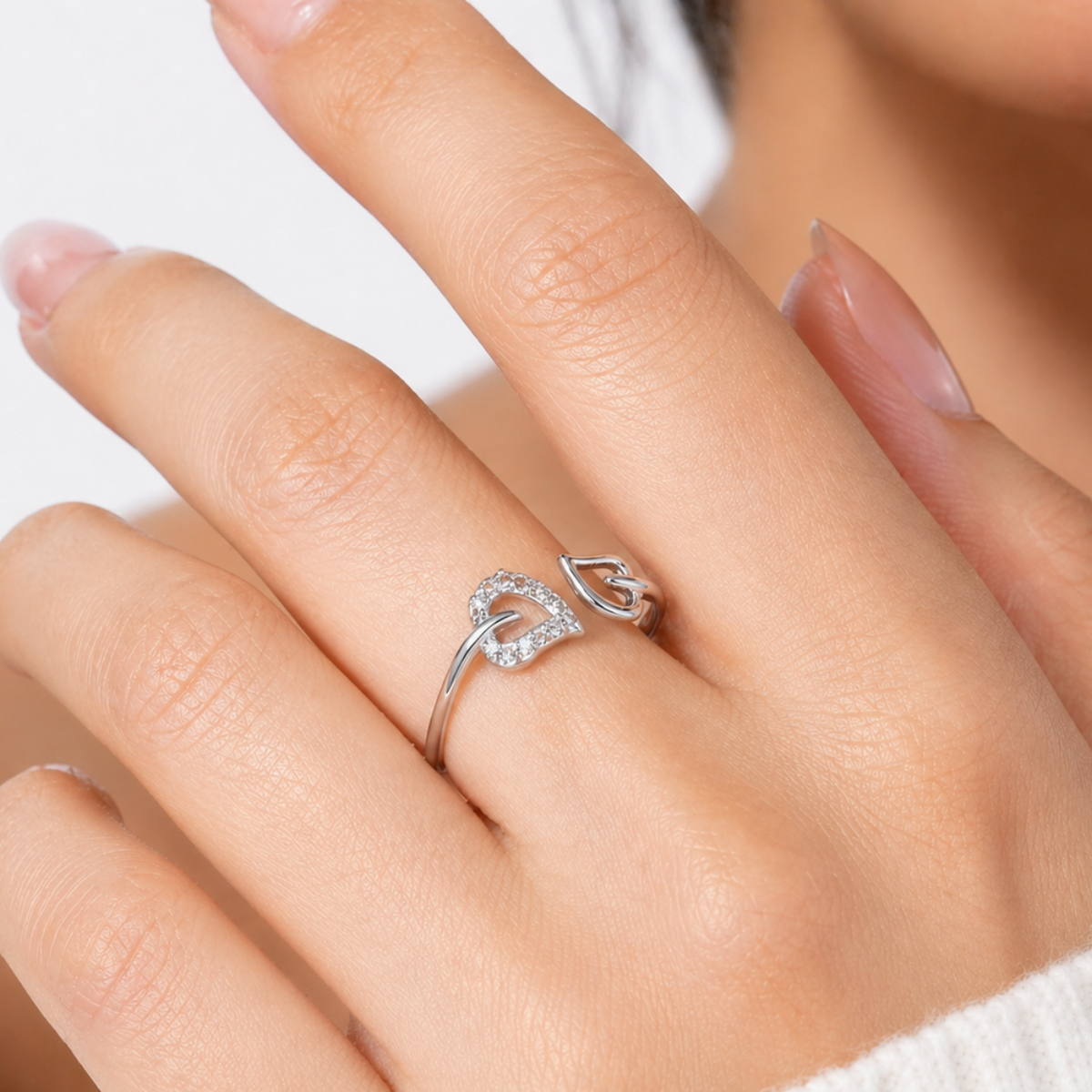 Double Hearts Adjustable Ring
