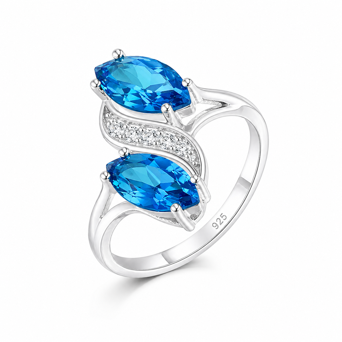 Double Oval Blue & Clear Crystal Ring