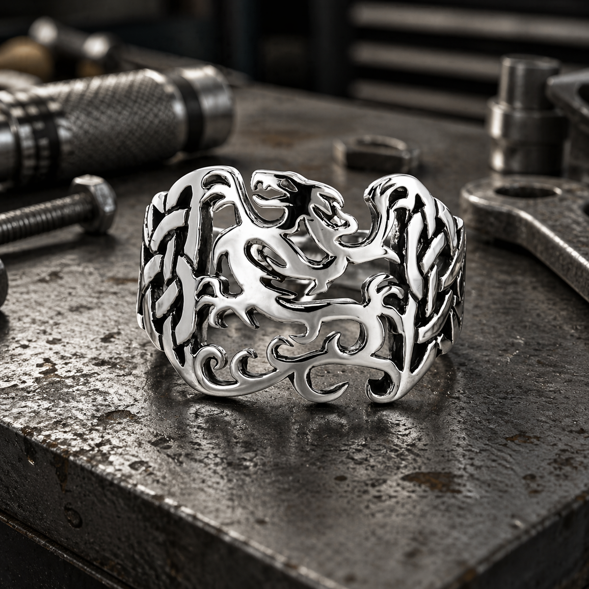 Dragon Cutout Ring in 925 sterling silver – side view