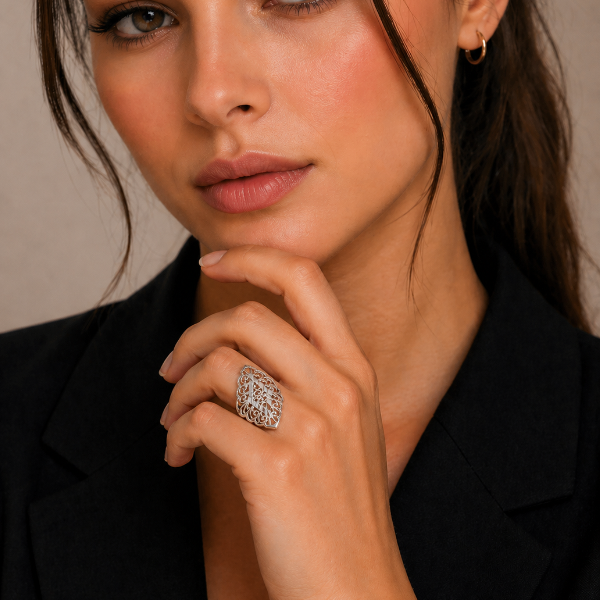 Elongated Floral Filigree Ring