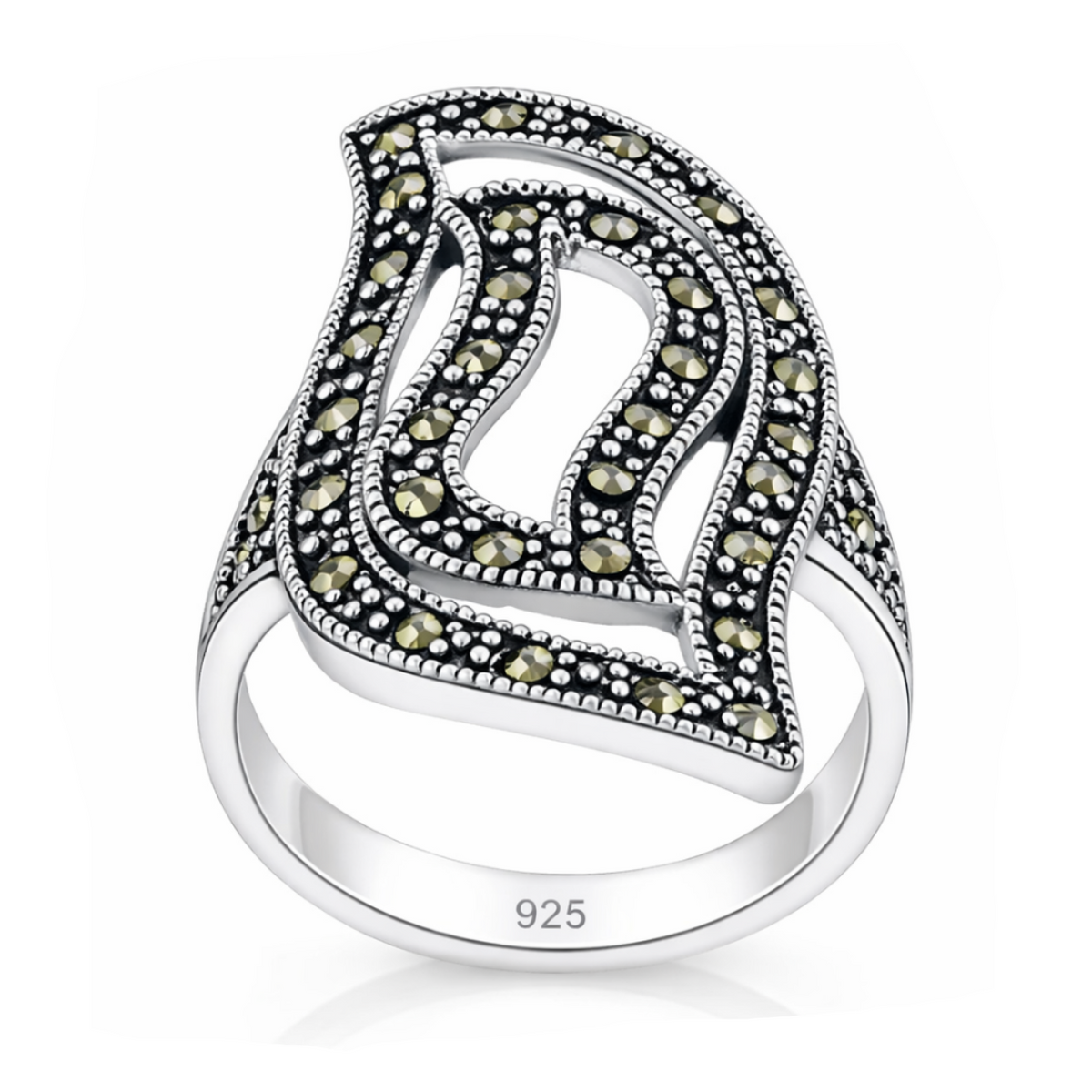 Elysian Leaf Marcasite Ring in 925 sterling silver – main view