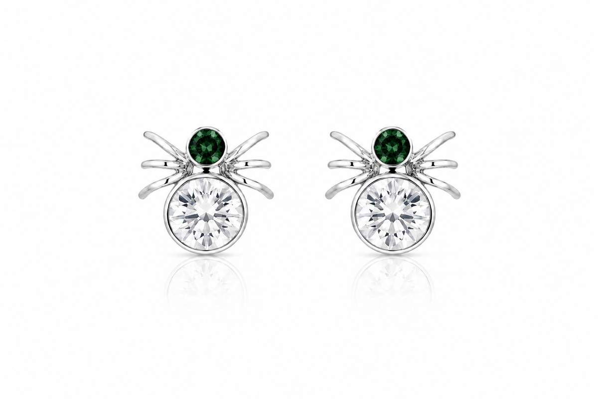 Enchanted Spider Crystal Stud Earrings in 925 sterling silver – side view