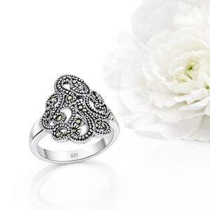 Etherea Marcasite Flower Vine Ring in 925 sterling silver – side view