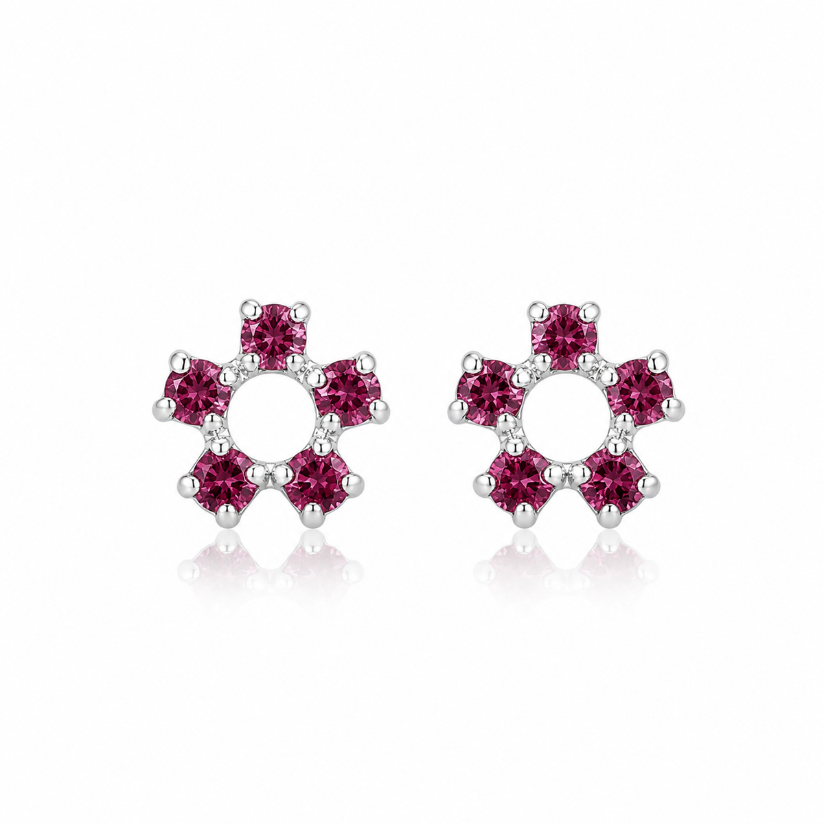 Boucles d'oreilles puces fleur halo fuchsia