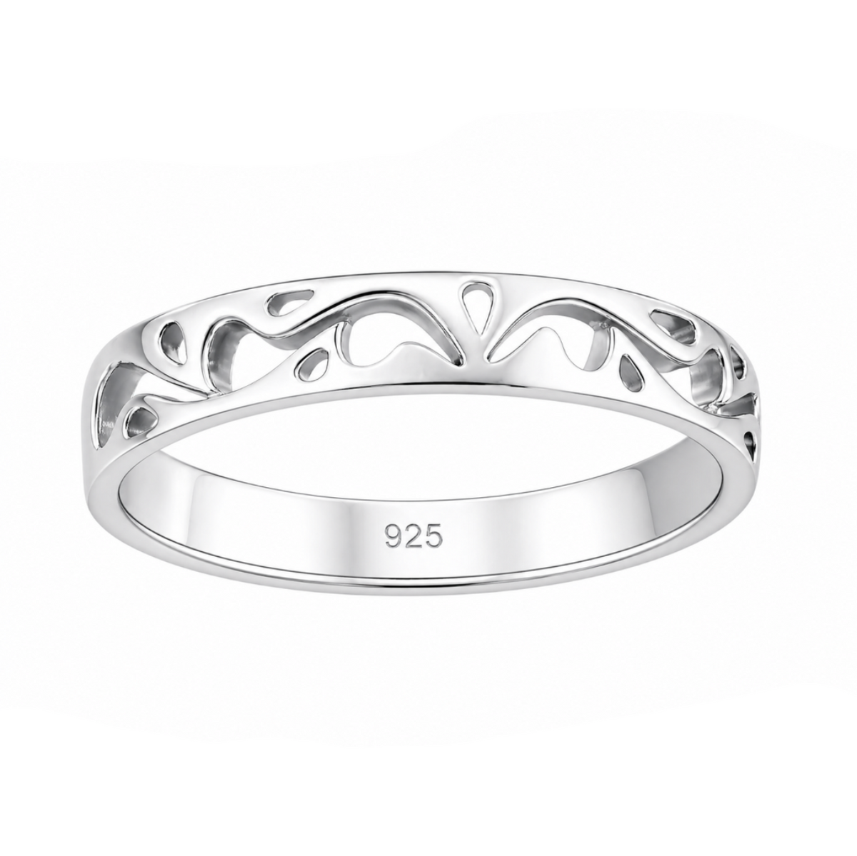 Polished Floral Cutout Band Ring