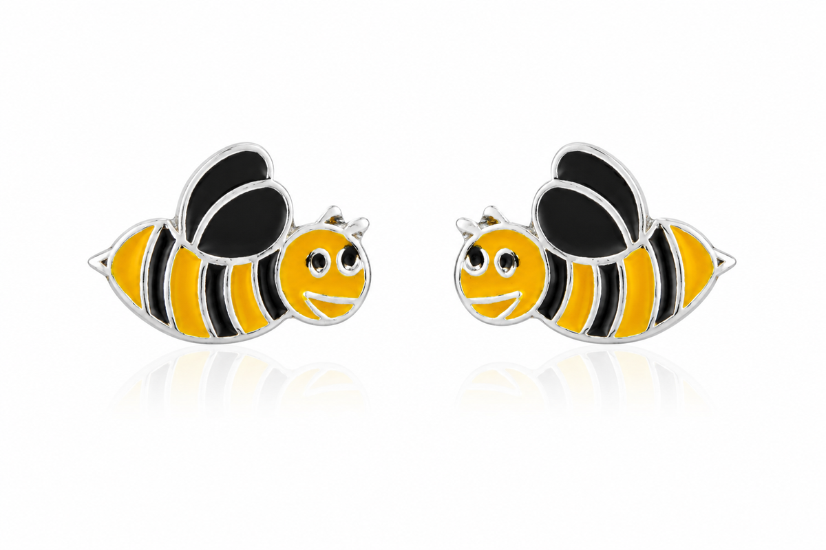 Honey Bee Enamel Stud Earrings in 925 sterling silver – side view