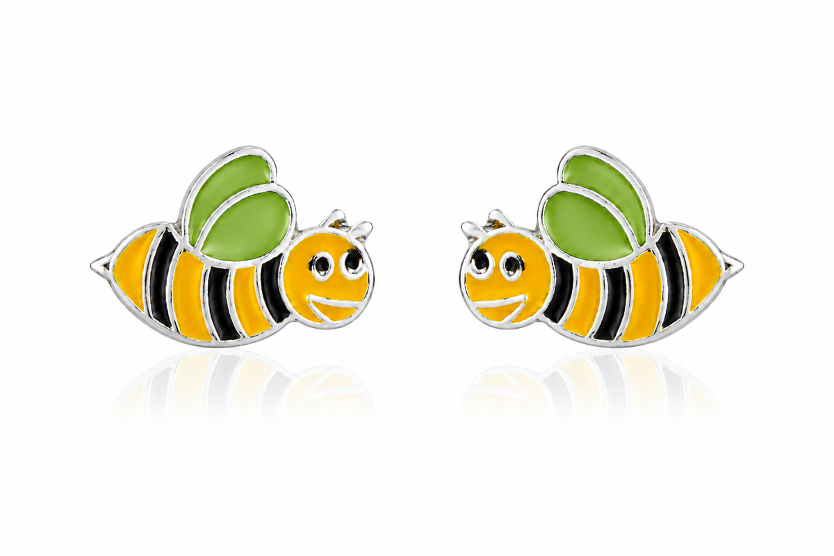 Honey Bee Enamel Stud Earrings in 925 sterling silver – main view