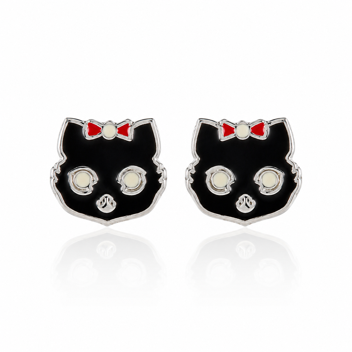 Whimsical Kitty Face Enamel Stud Earrings in 925 sterling silver – main view