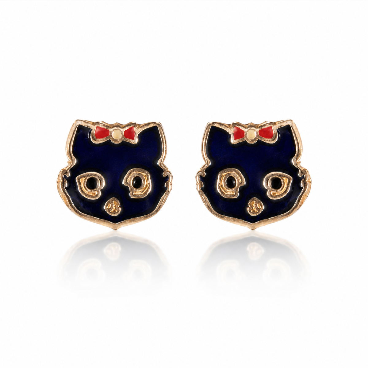 Whimsical Kitty Face Enamel Stud Earrings in 925 sterling silver – additional view