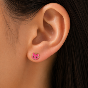 Whimsical Kitty Face Enamel Stud Earrings in 925 sterling silver – angle view