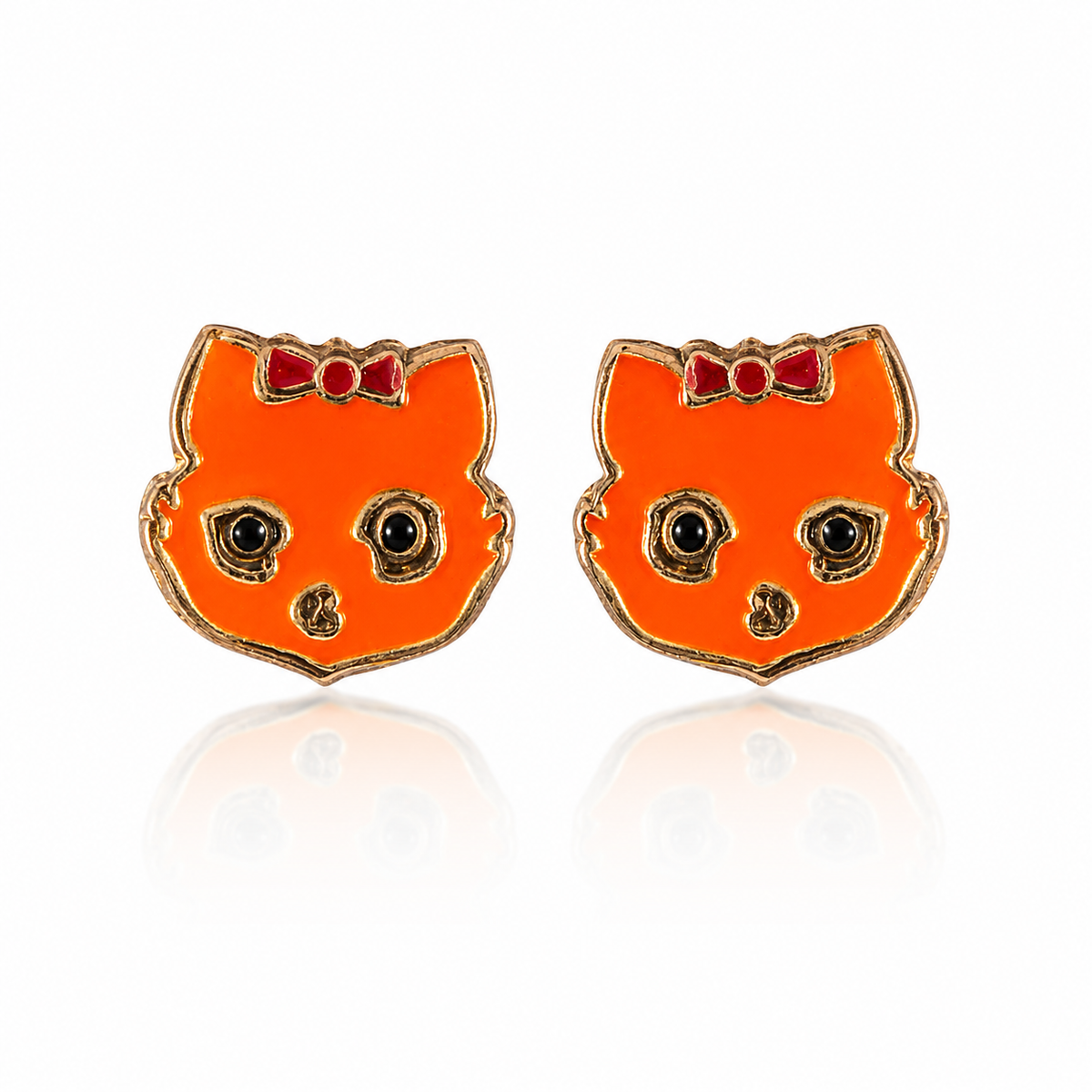 Whimsical Kitty Face Enamel Stud Earrings in 925 sterling silver – side view