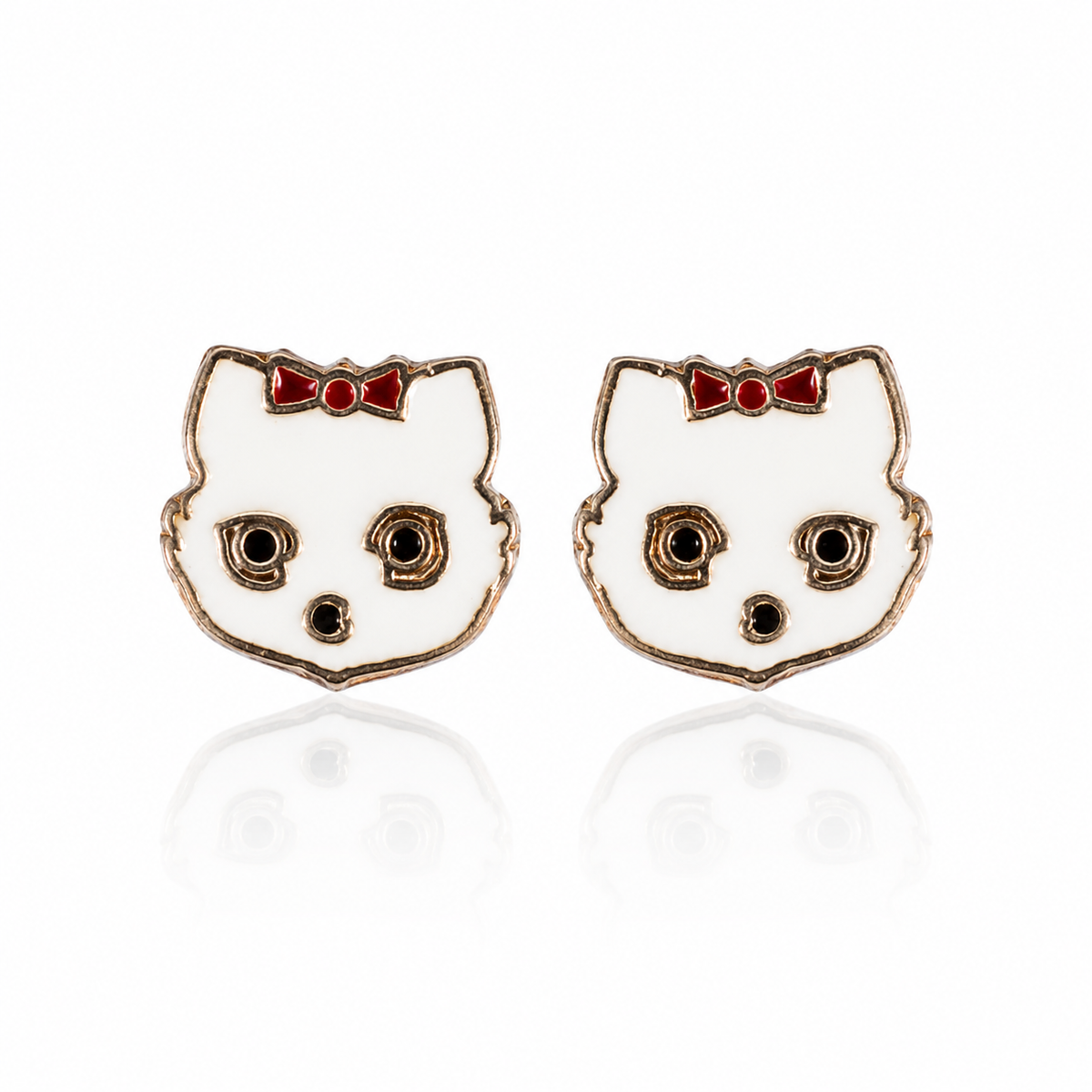Whimsical Kitty Face Enamel Stud Earrings in 925 sterling silver – additional view