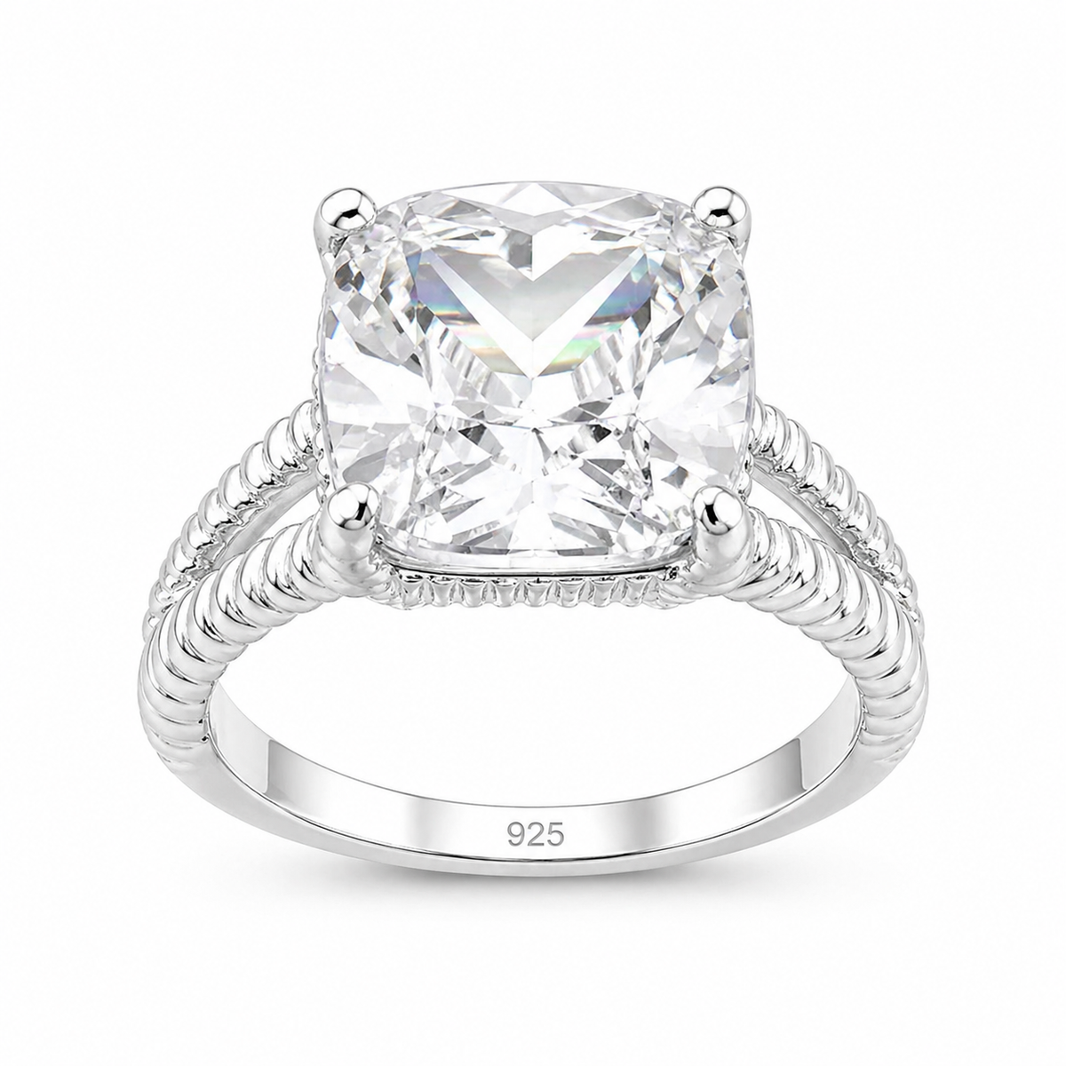 Large Cushion-Cut Crystal Split-Shank Ring