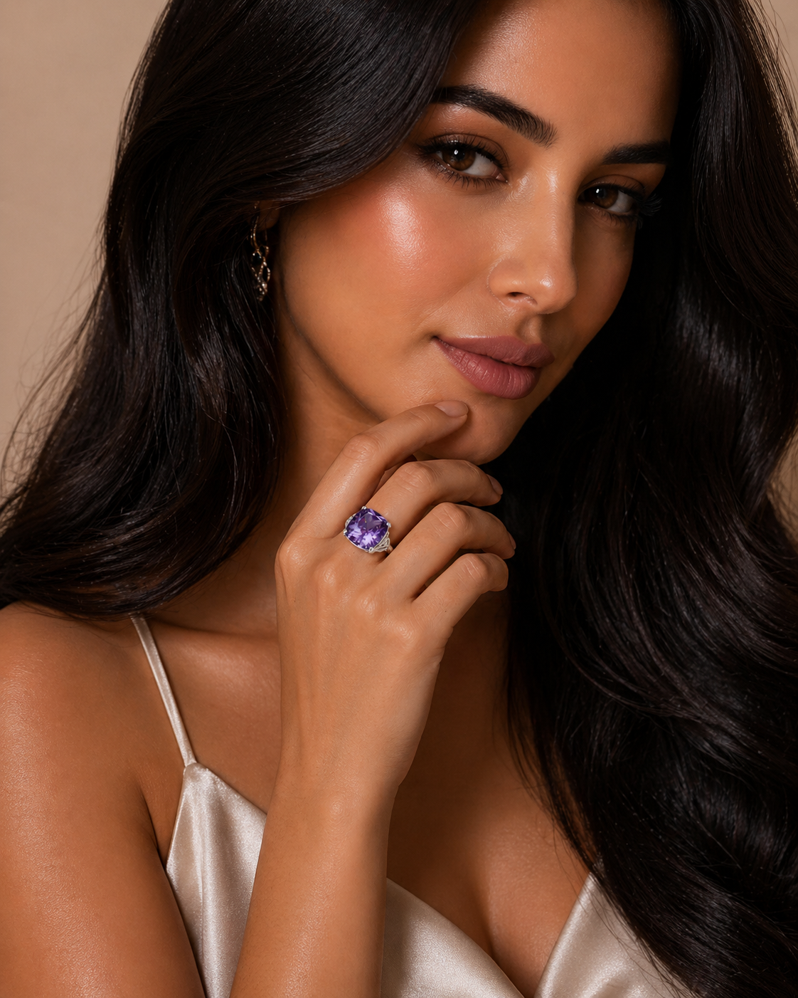 Large Cushion-Cut Purple Crystal Ring