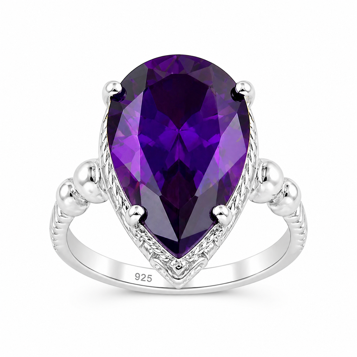 Large Pear-Cut Dark Purple Crystal Ring