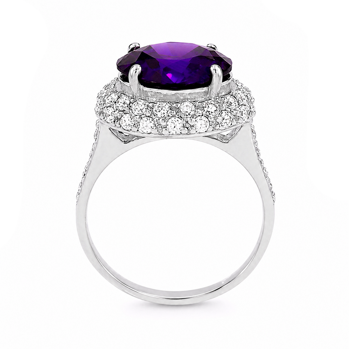 Amethyst Double Halo Ring in 925 sterling silver – side view