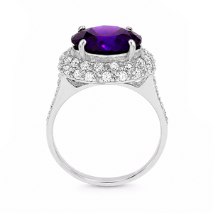 Amethyst Double Halo Ring in 925 sterling silver – side view
