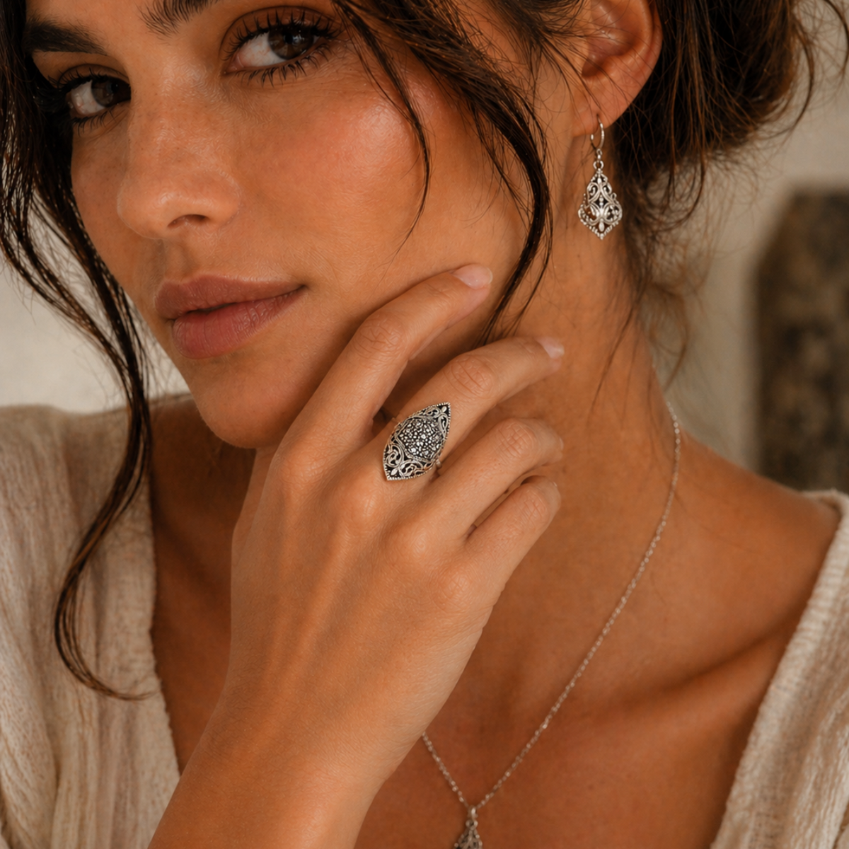 Long Oval Bali Filigree Ring