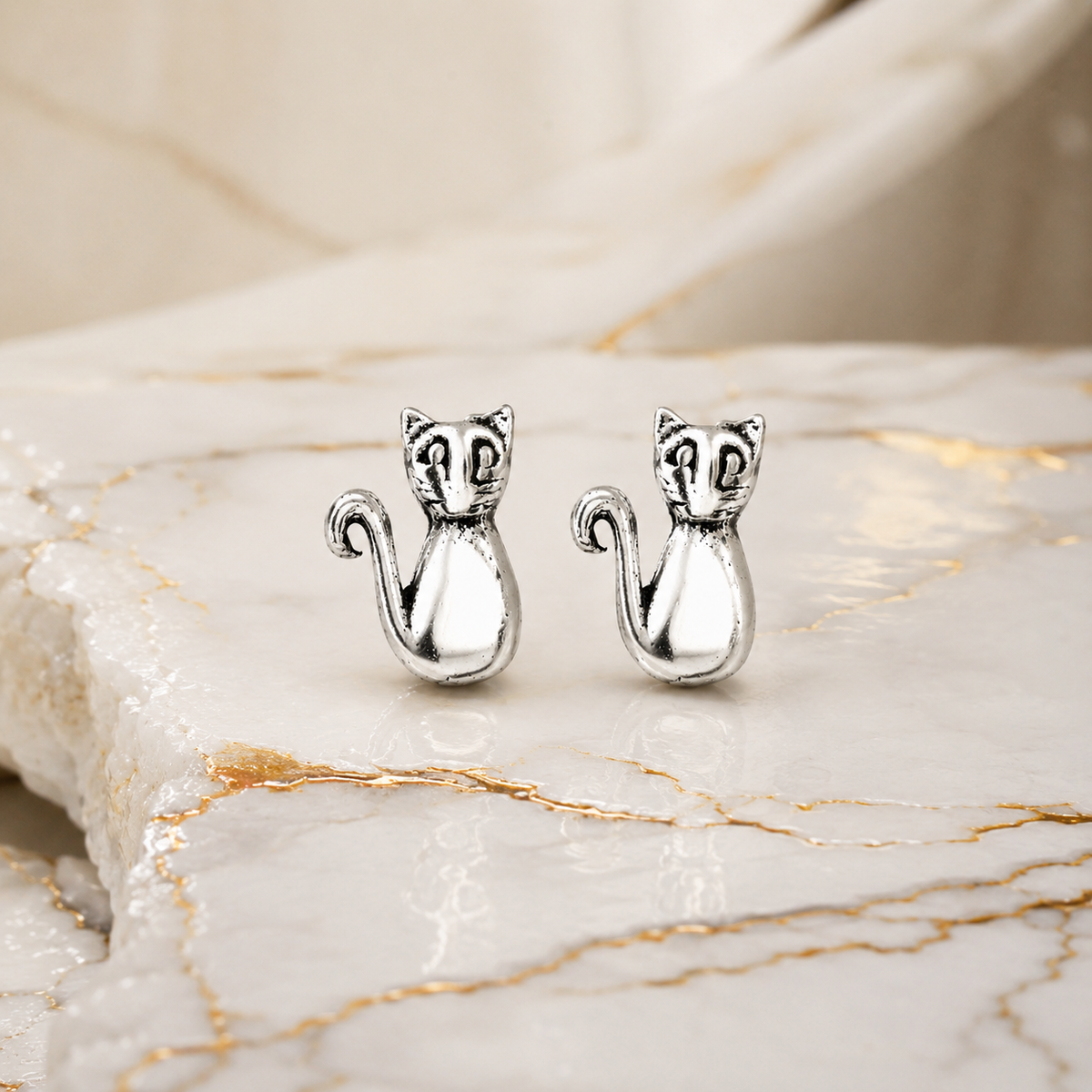Luna Cat Stud Earrings in 925 sterling silver – additional view