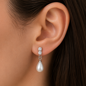 Luna Pearl Drop Earrings in 925 sterling silver – angle view