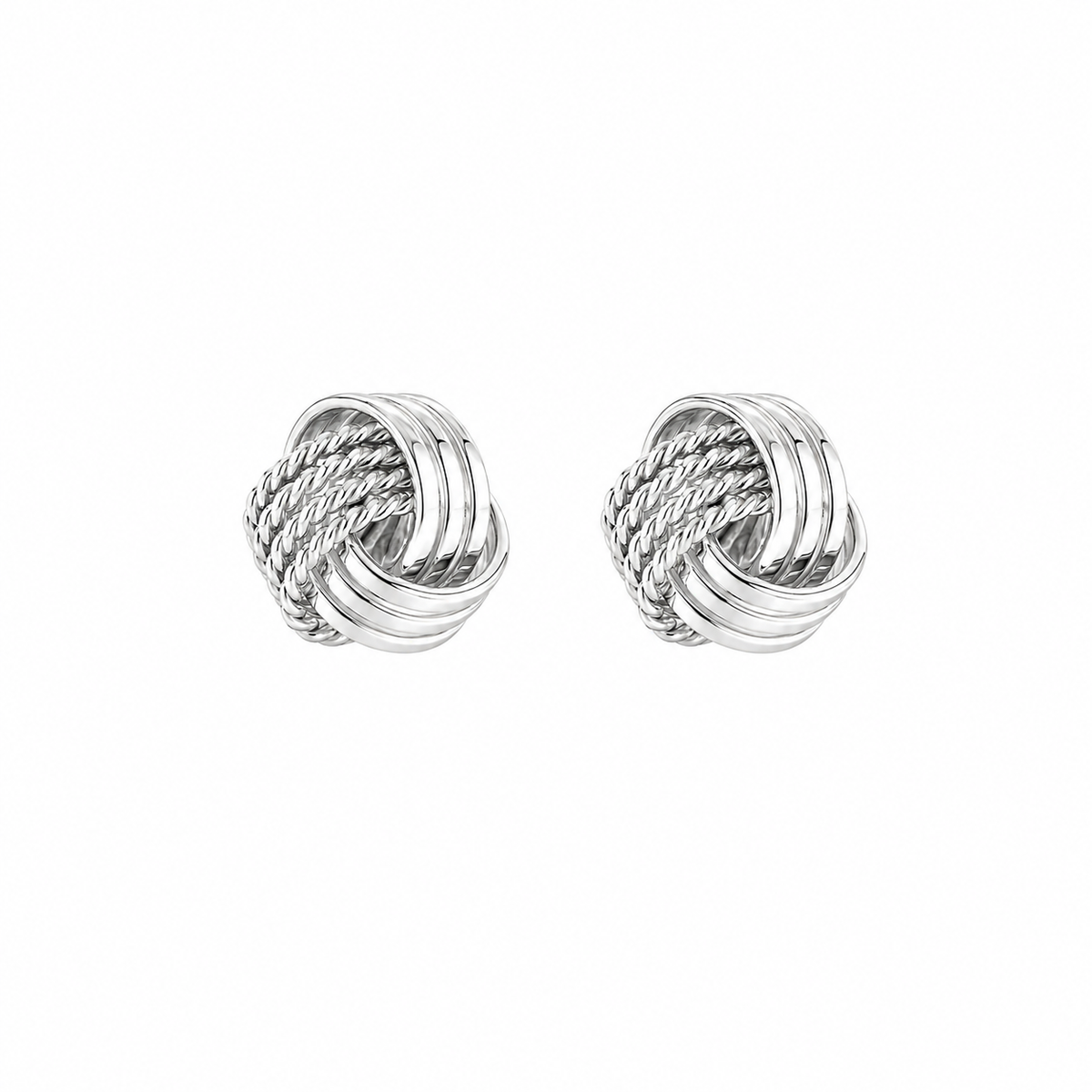 Luna Woven Knot Stud Earrings in 925 sterling silver – angle view