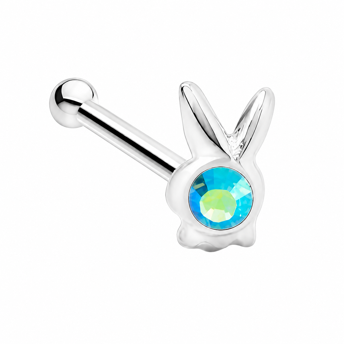 Bunny Crystal Nose Bone Stud in 925 sterling silver – angle view