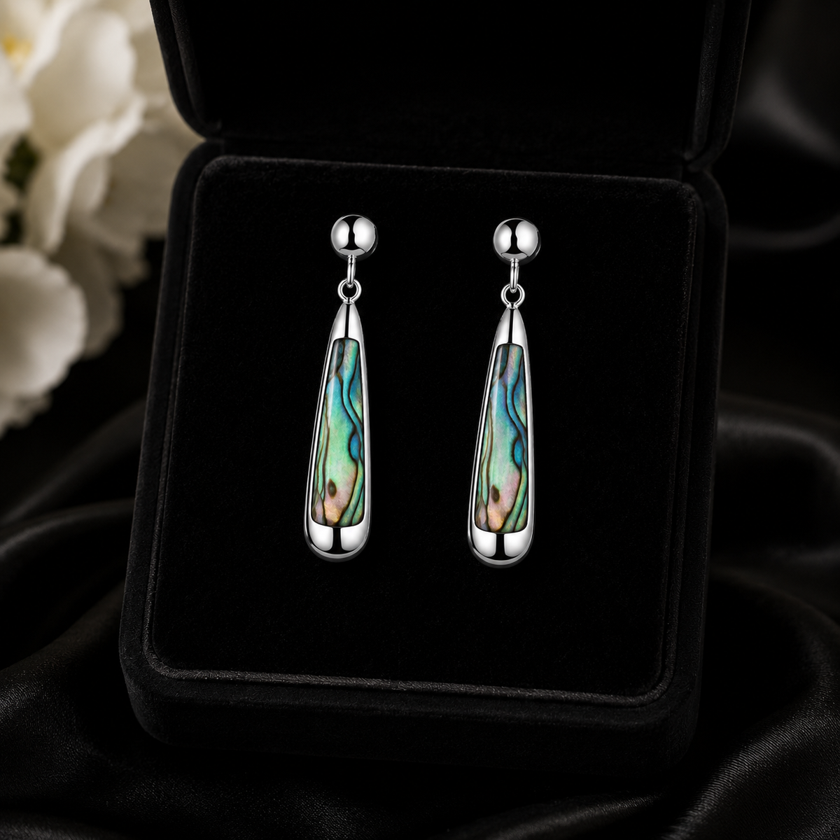Abalone & Garnet Teardrop Earrings in 925 sterling silver – size guide