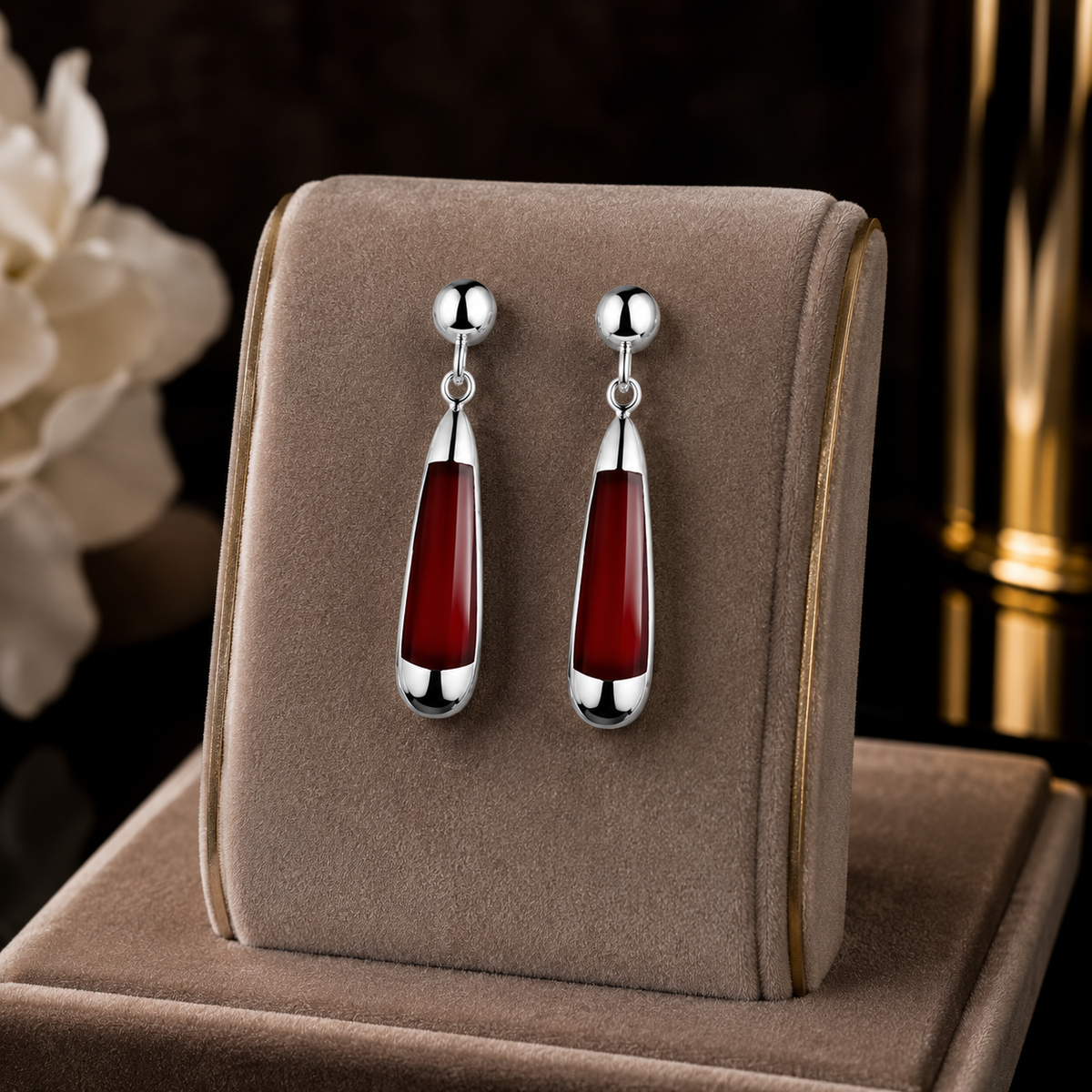 Abalone & Garnet Teardrop Earrings in 925 sterling silver – side view